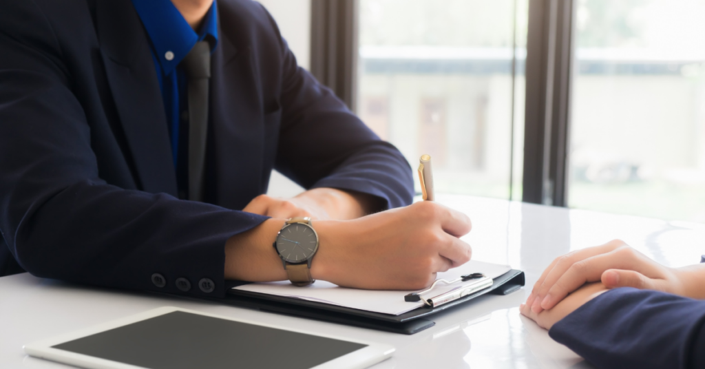 A job interview between a hiring manager and a prospective employee